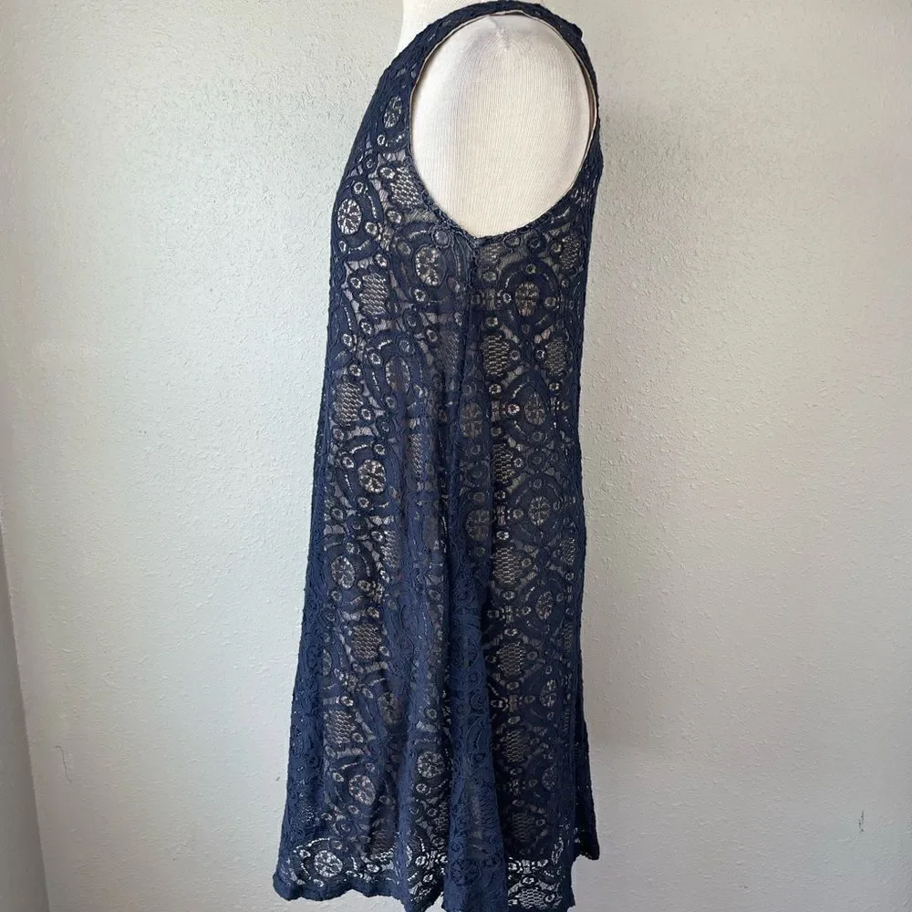 Sharagano Navy Blue Lace Midi Dress Size 12 EUC - Picture 4 of 9